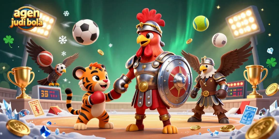 Agen judi bola offers exciting bets amid dynamic sports elements and engaging illustration.
