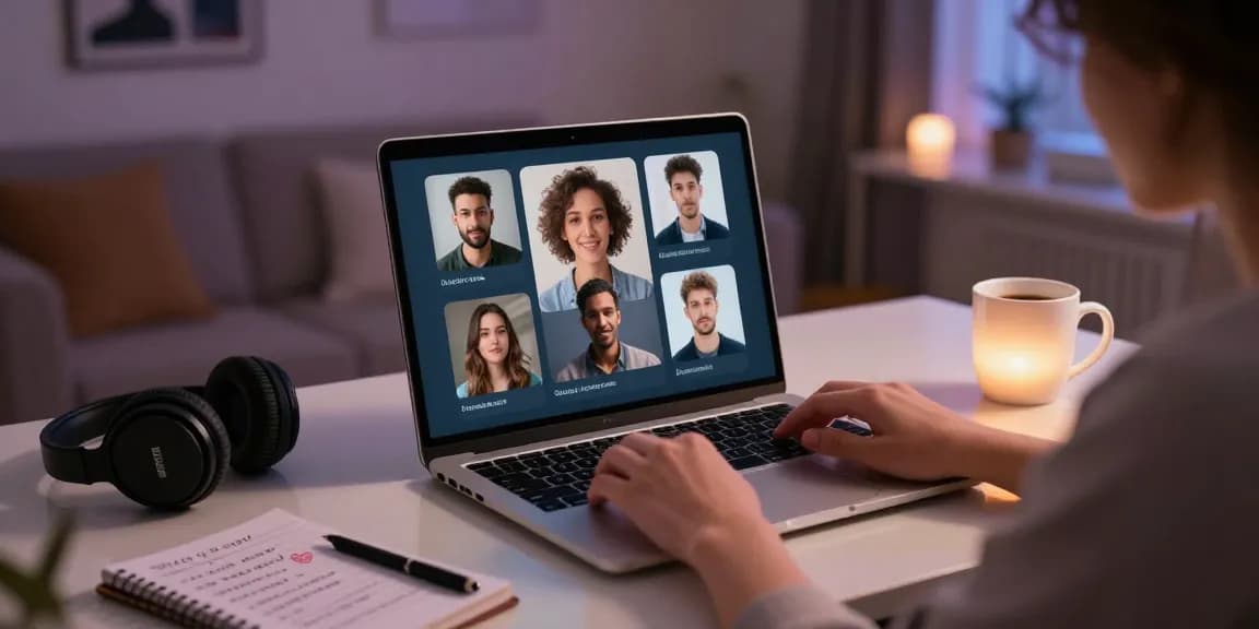 Engaging in AI chat porn through a cozy digital setting with character avatars, laptop, and ambient lighting.