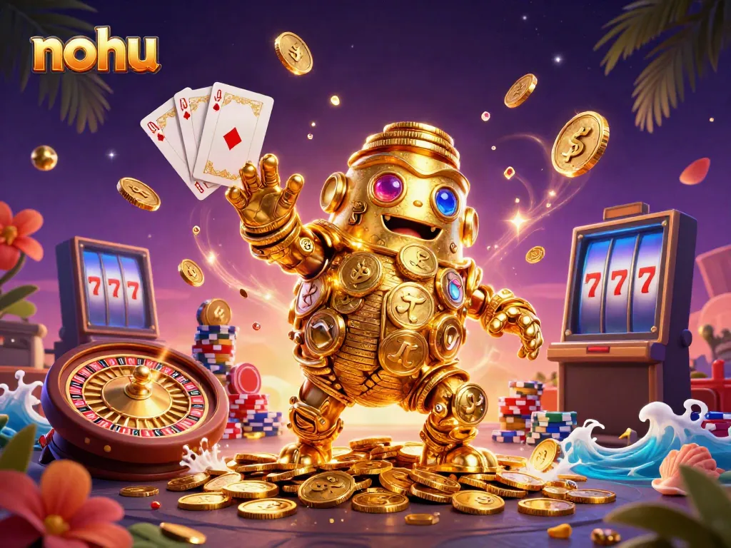 Experience jackpot thrills with nohu, featuring a dynamic golem character and vibrant casino elements.