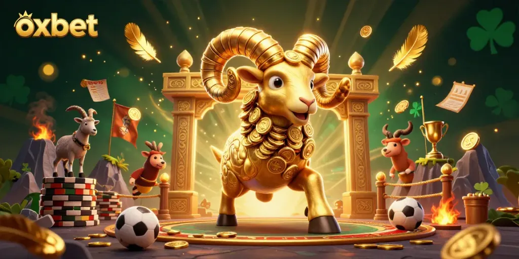 Bet on oxbet with a charging golden ram symbolizing exciting sportsbook action.