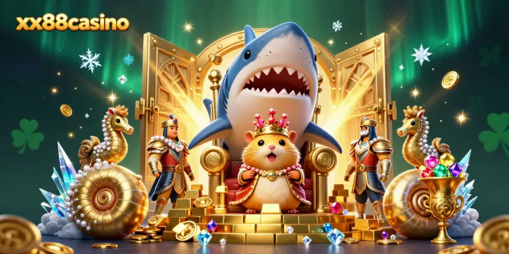 Spin to win at xx88casino with vibrant gems and treasures in a fantasy casino world.