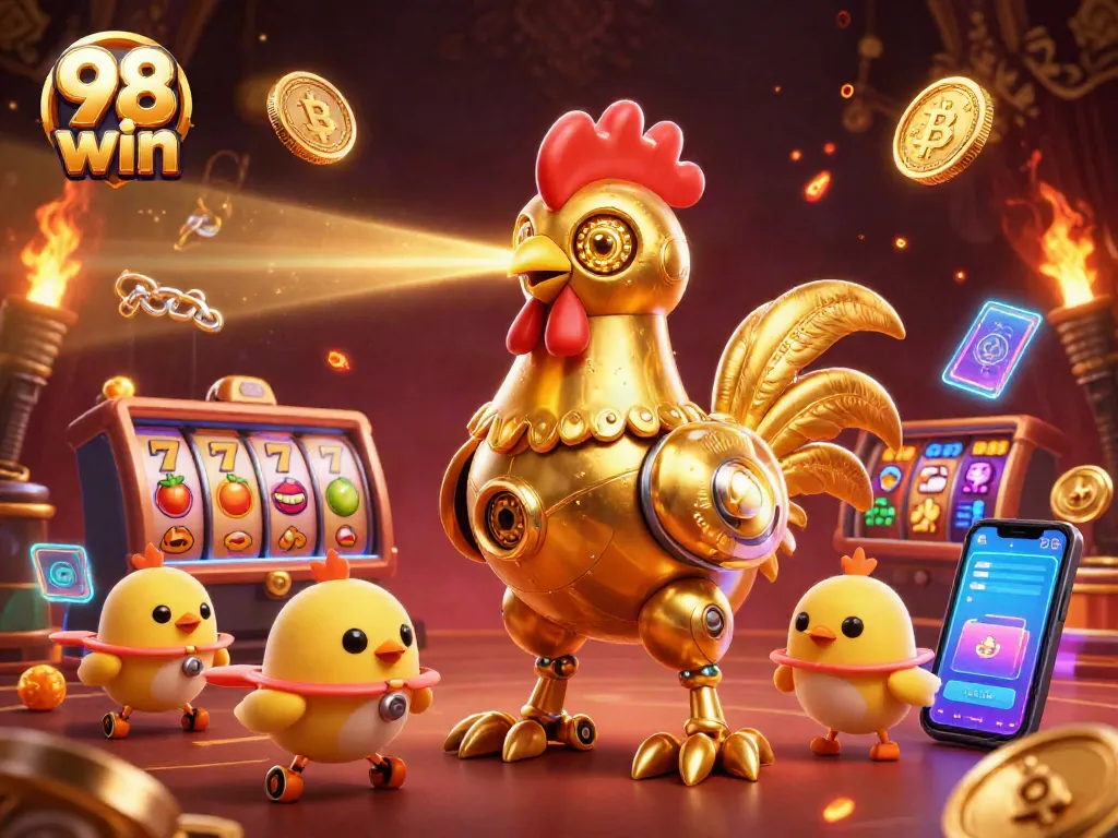 Experience 98 win like never before with vibrant slot reels and dynamic crypto elements.