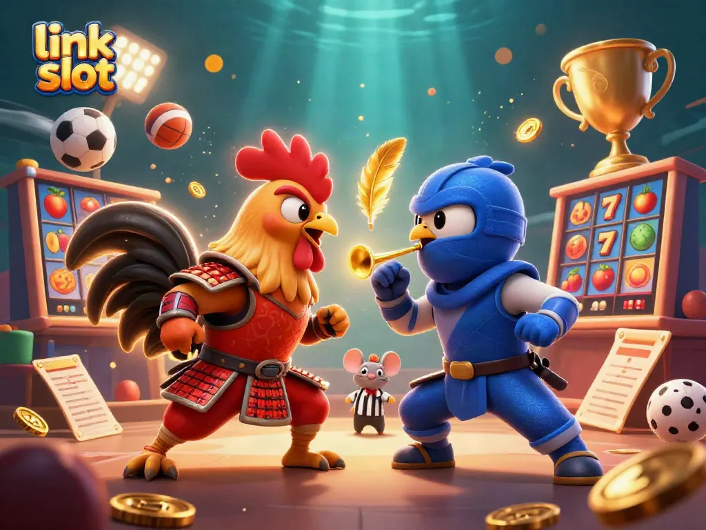 Spin the link slot reels with dynamic 3D cartoon action and vibrant gambling elements.