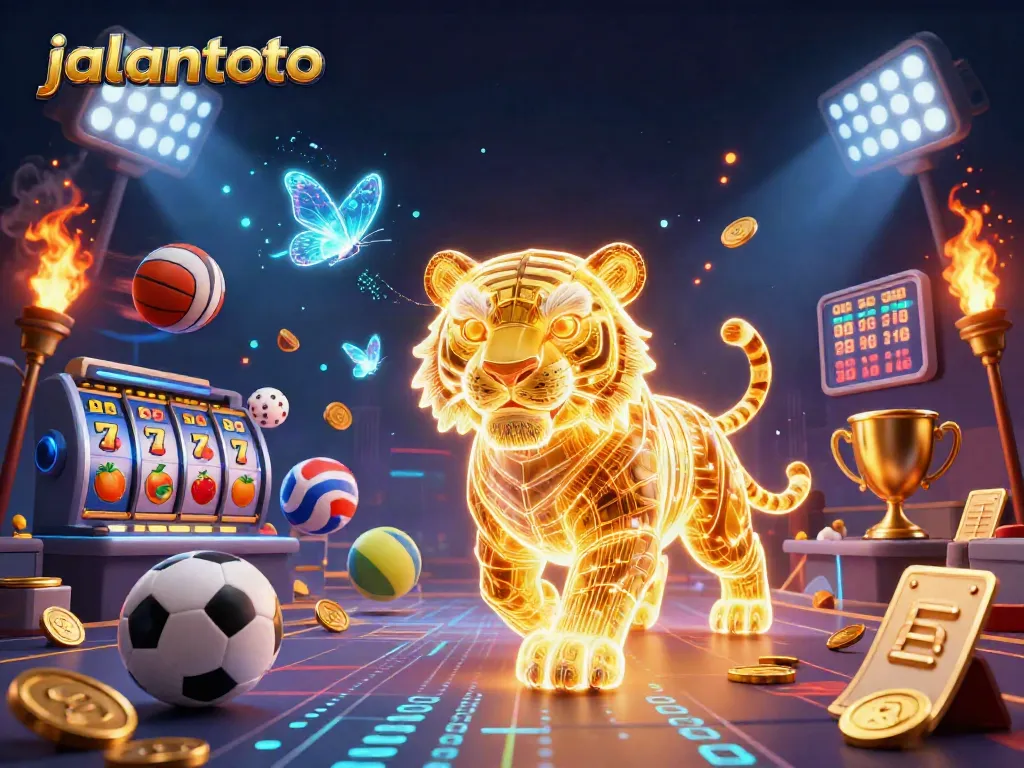 Experience thrilling gameplay at jalantoto with golden tigers and slot machines in a vibrant casino.