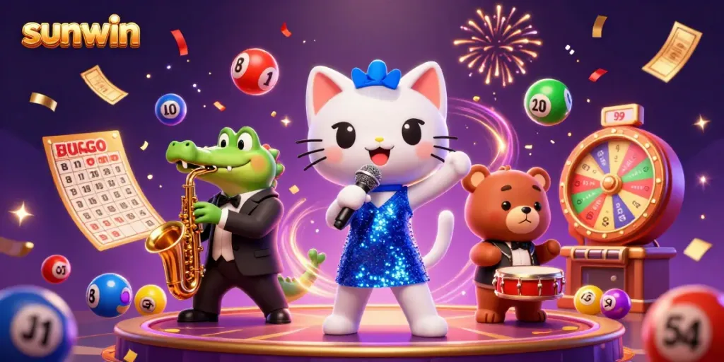 Engage with sunwin's vibrant casino experience featuring a jazz-singer cat and dynamic game elements.