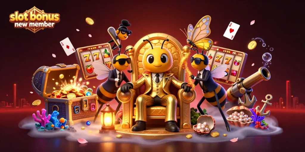 Engage with thrilling slot bonus new member excitement in this vibrant 3D illustration.