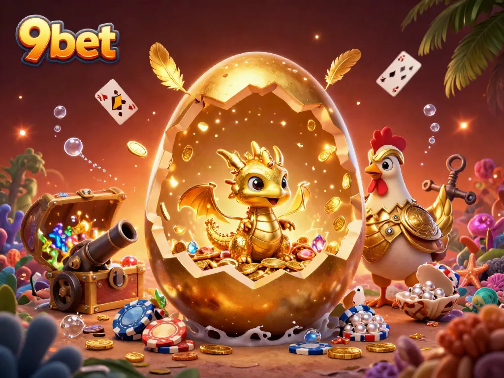Immerse in the excitement of 9bet with a golden dragon emerging from poker chips in a vibrant casino scene.