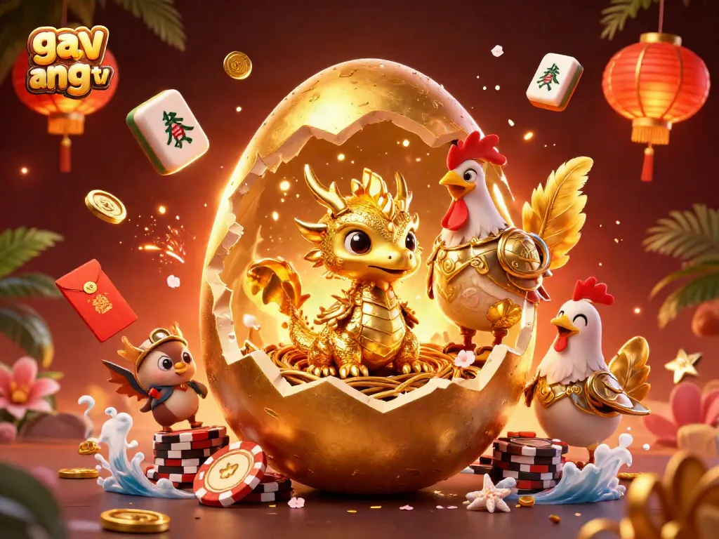 Experience thrilling online gambling with GavangTV, featuring a golden dragon on a nest of poker chips.