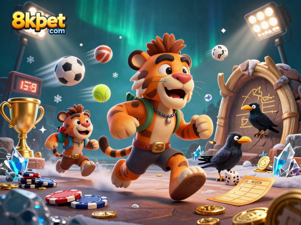 Experience excitement at 8xbet com with a dynamic prehistoric casino scene featuring sports betting elements.