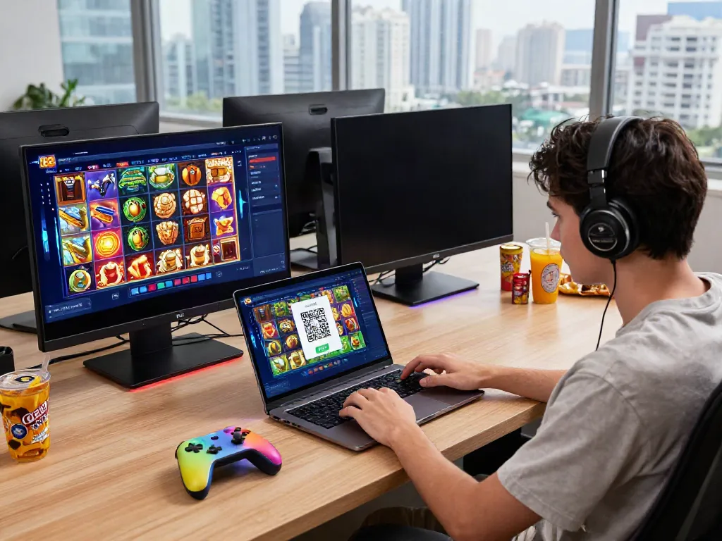 Engaging slot88 gameplay with QRIS payment on laptop.
