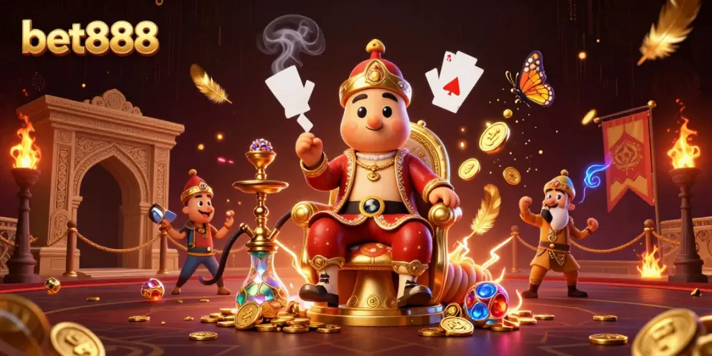 Engage with the vibrant world of bet888 through a dazzling 3D casino illustration showcasing exquisite characters and gaming elements.