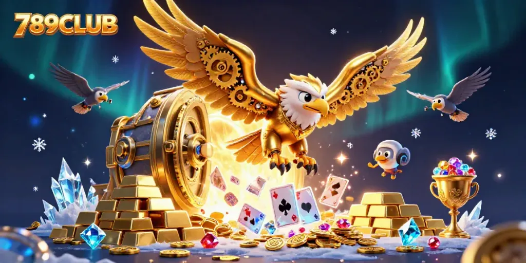 Experience the thrill of playing 789CLUB with a vibrant 3D illustration showcasing casino elements.