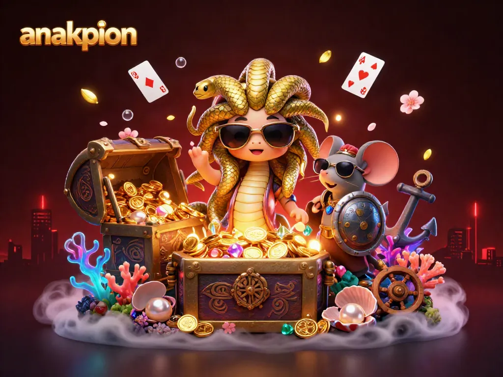 Experience the excitement of playing at anakpion with vibrant 3D illustrations of casino games amidst vivid casino elements.