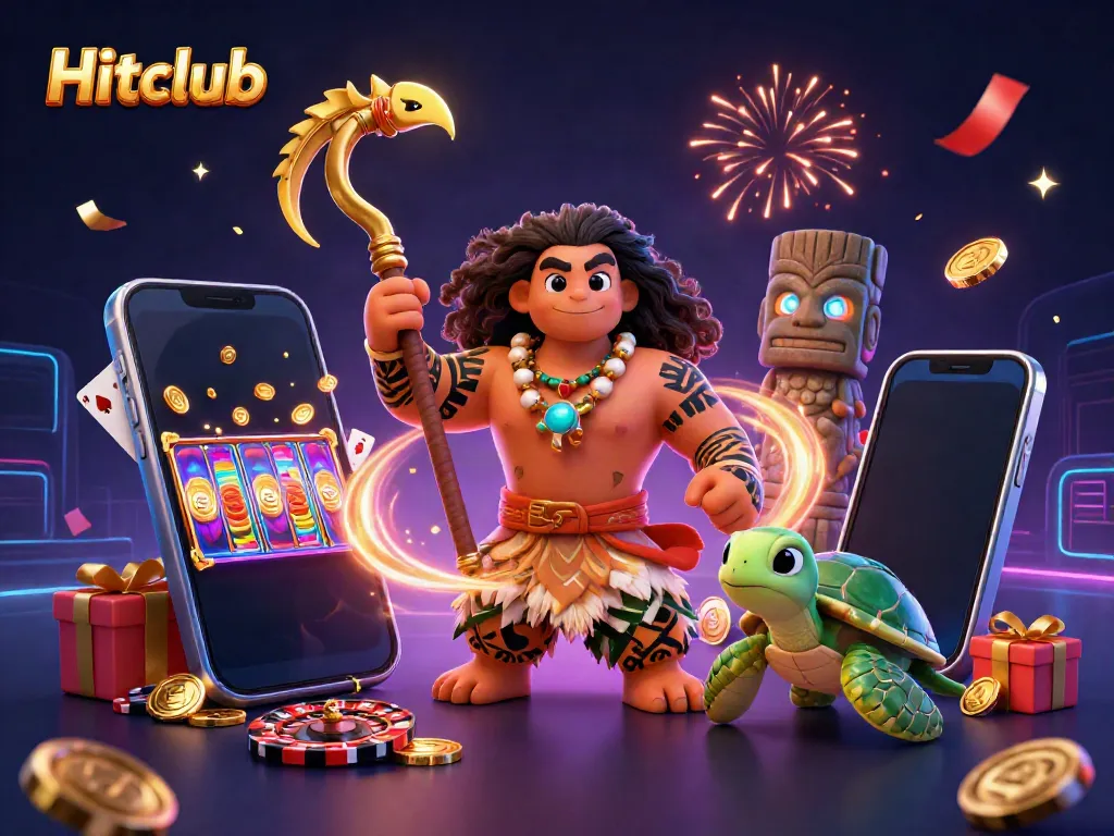 Engage in thrilling slot adventures at Hitclub with a dynamic 3D gaming illustration.