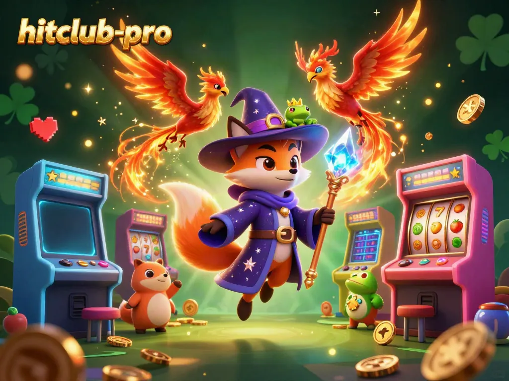 Experience captivating gaming magic with hitclub-pro featuring a wizard fox, phoenix, and dynamic casino elements.
