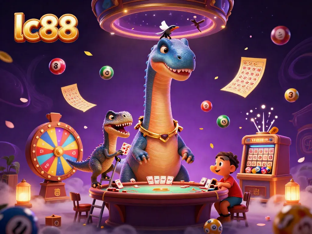 Engage in fun gameplay with lc88 as cartoon dinosaurs bring excitement to the casino scene, featuring dynamic game elements.