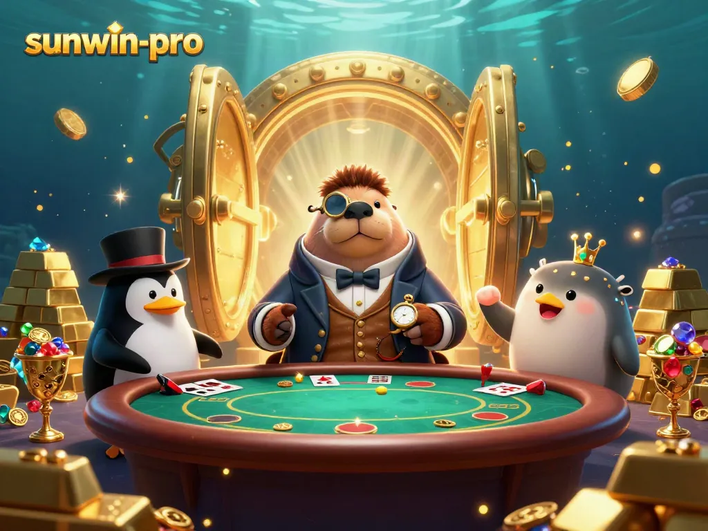 Play poker with sunwin-pro's jolly walrus and friends in an underwater casino