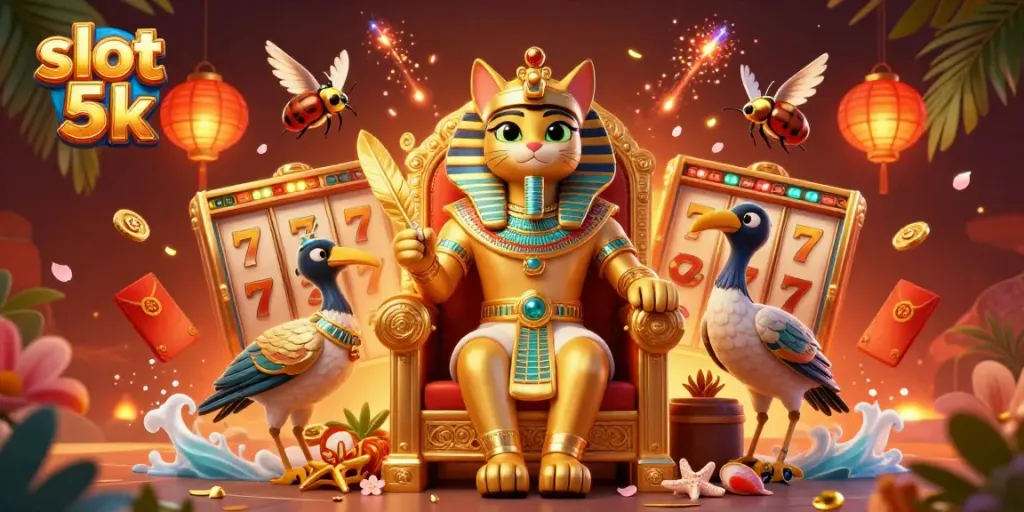 Experience thrilling gameplay at slot 5k with vibrant visuals featuring animated reels and festive elements.