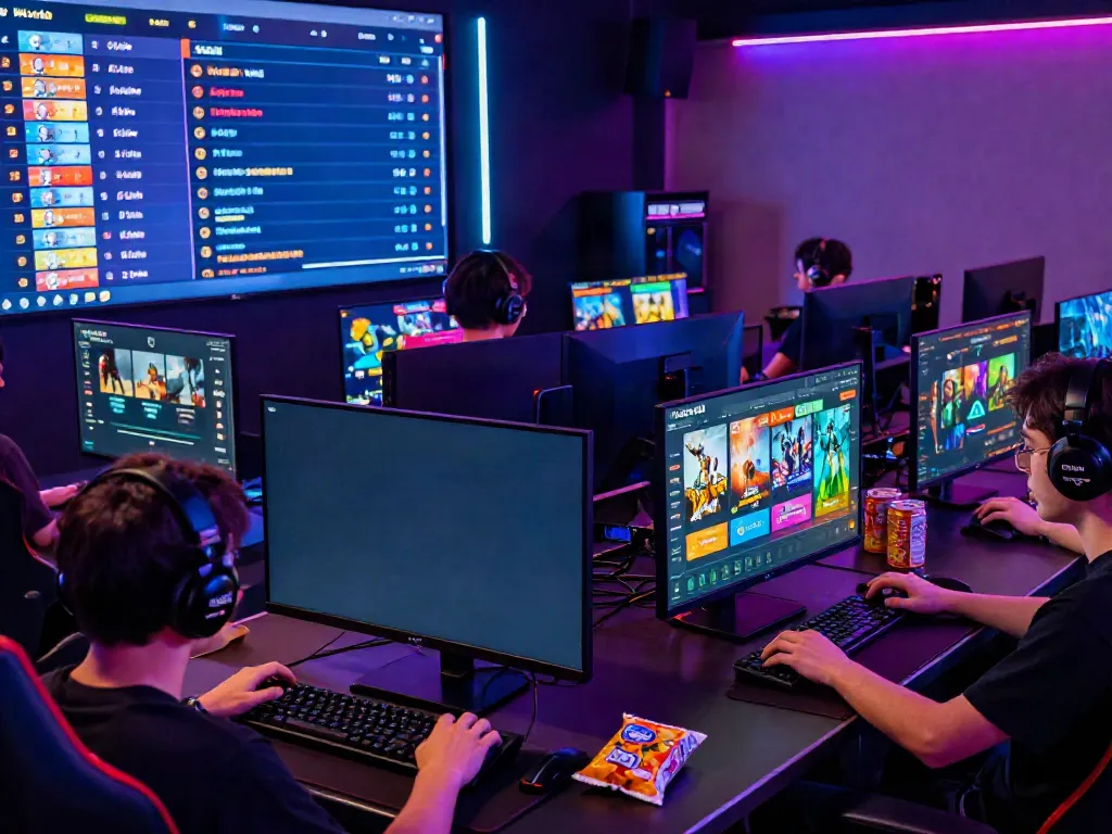 Players enjoying hitclub's online games in a lively gaming atmosphere.