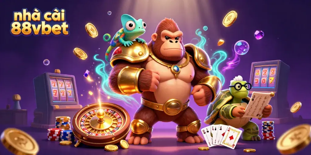 Experience the thrill of nhà cái 88vbet with dynamic casino elements and colorful characters in an engaging scene.