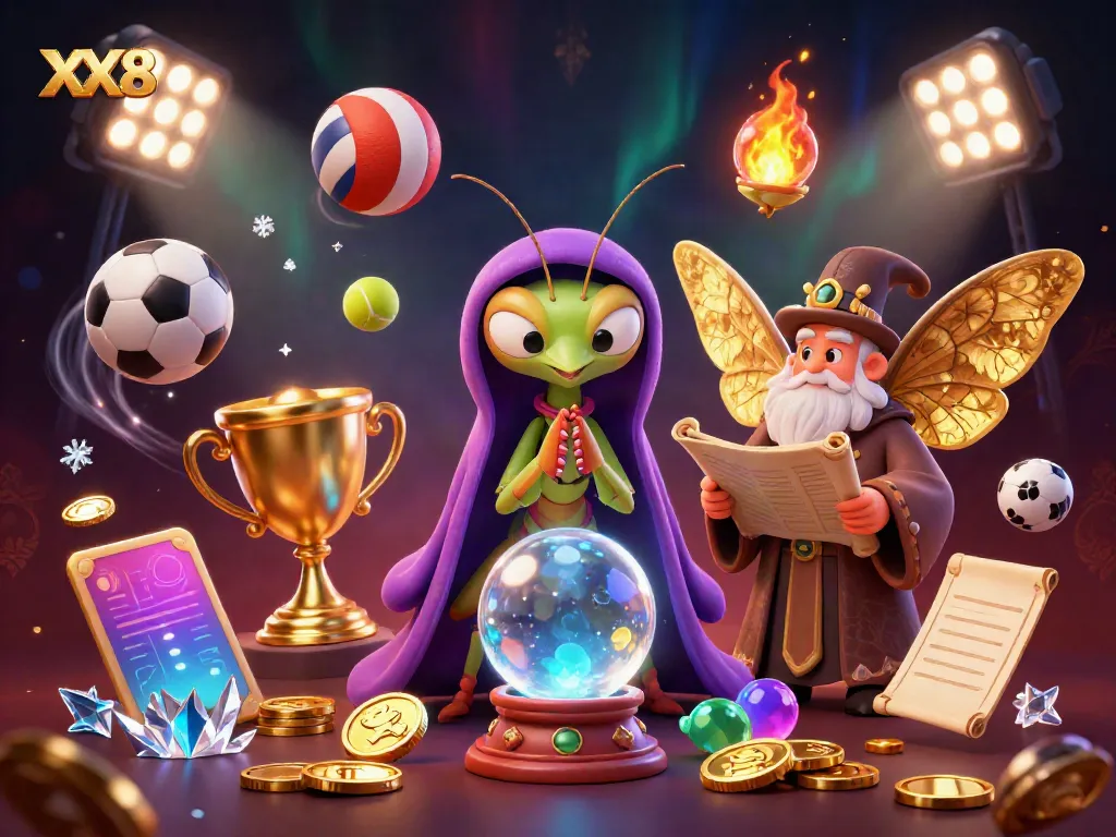Engage with the dynamic XX8 casino experience featuring a mystical fortune teller and sports elements.