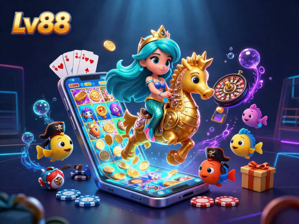 Engage with thrilling slots and games at Lv88, featuring dynamic mermaid and seahorse characters.