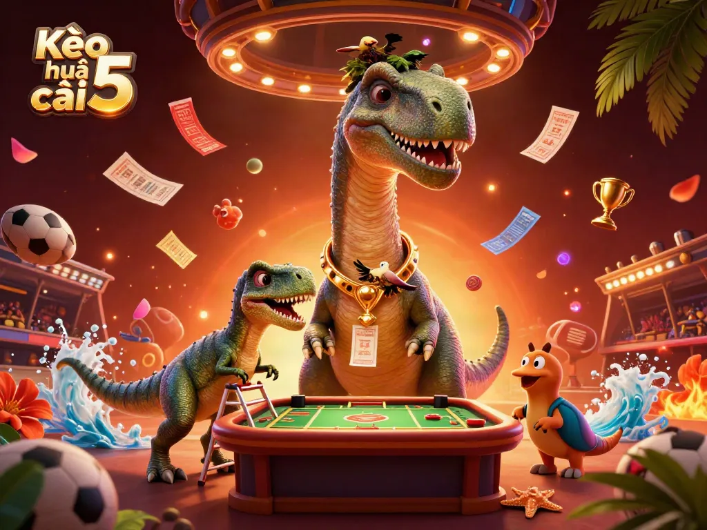 Engage in thrilling sports betting with Kèo nhà cái 5 in this vibrant 3D illustration.