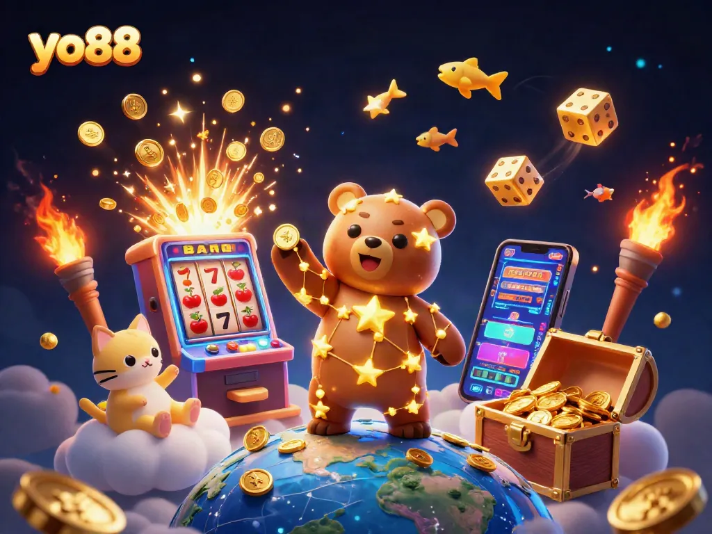 Experience the thrill of yo88 with vibrant casino illustrations depicting jackpot wins and dynamic games.
