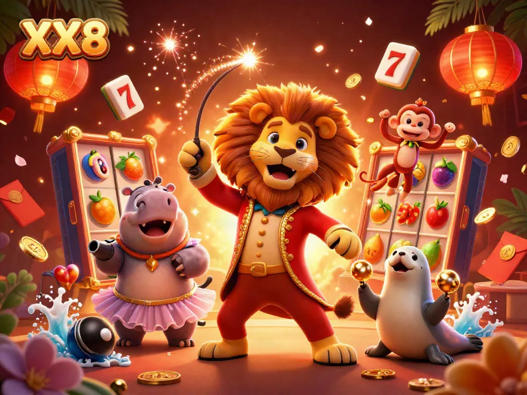 Experience excitement with XX8, where a vibrant circus-themed online casino scene comes alive.