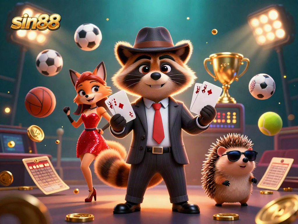 Win big with sin88 in a vibrant scene featuring animated characters and thrilling sports elements.