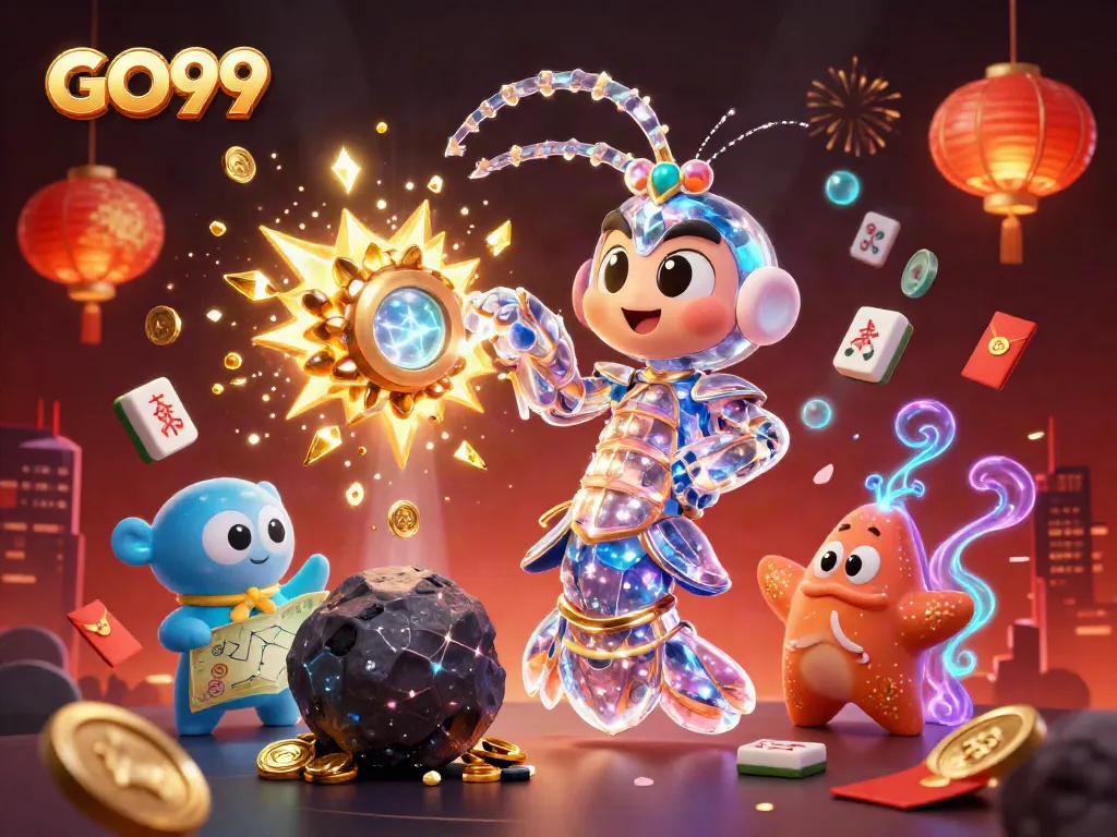 Engage with dynamic GO99 casino visuals featuring a galactic samurai and vibrant gaming elements.