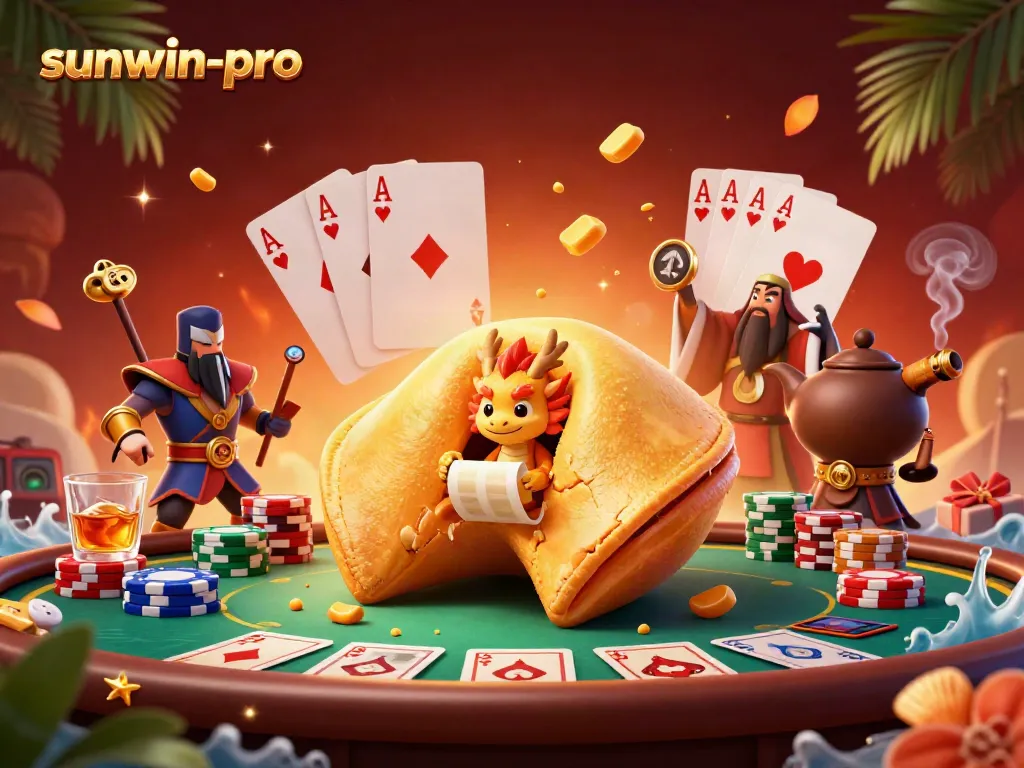 Engage with sunwin-pro in a vibrant 3D casino scene filled with poker elements and mythical characters.