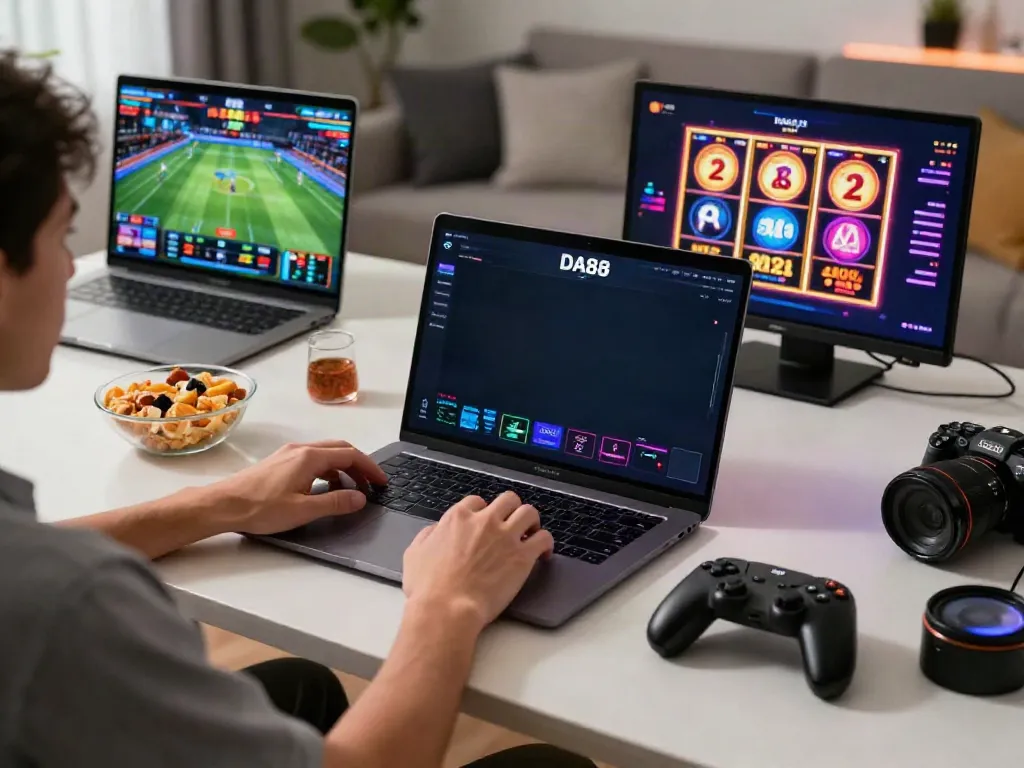 Player immersed in DA88 online gaming platform with vibrant visuals.