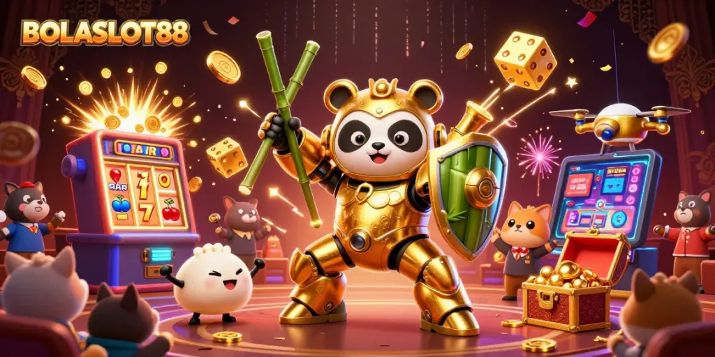 BOLASLOT88 showcases immersive online slots action in a vibrant 3D digital arena.