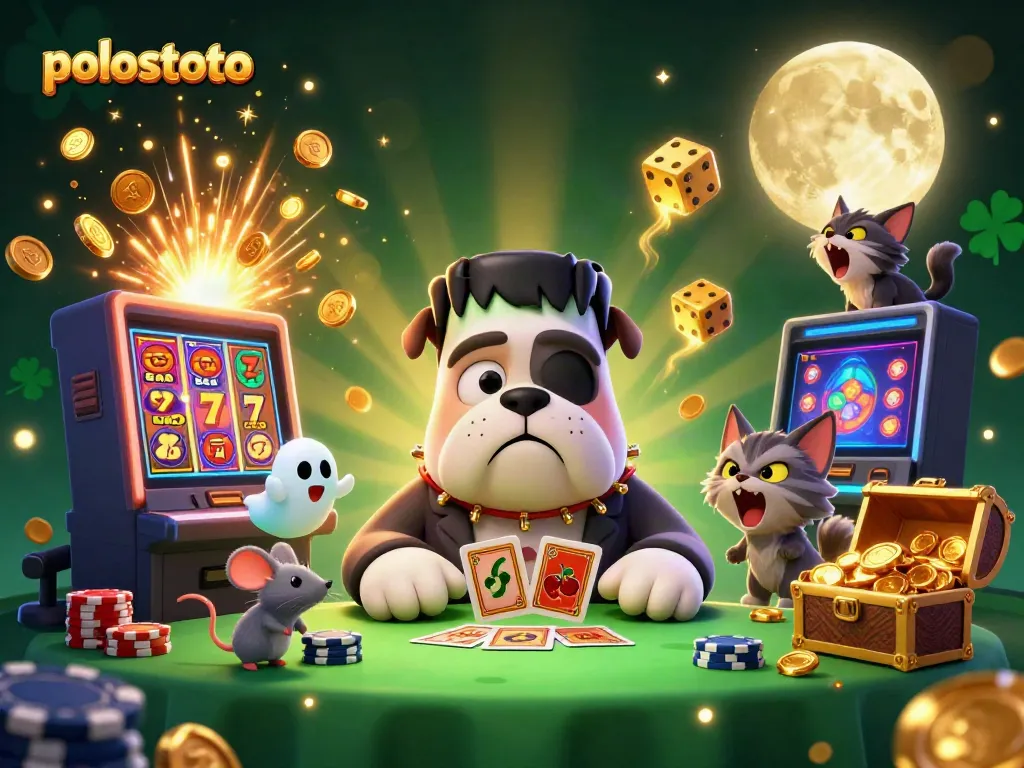 Engage with thrilling polostoto slot action through a vibrant 3D illustration featuring colorful casino characters.