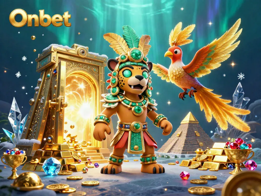Experience Onbet's vibrant gaming world with a Mayan jaguar priest, gold treasures, and more!