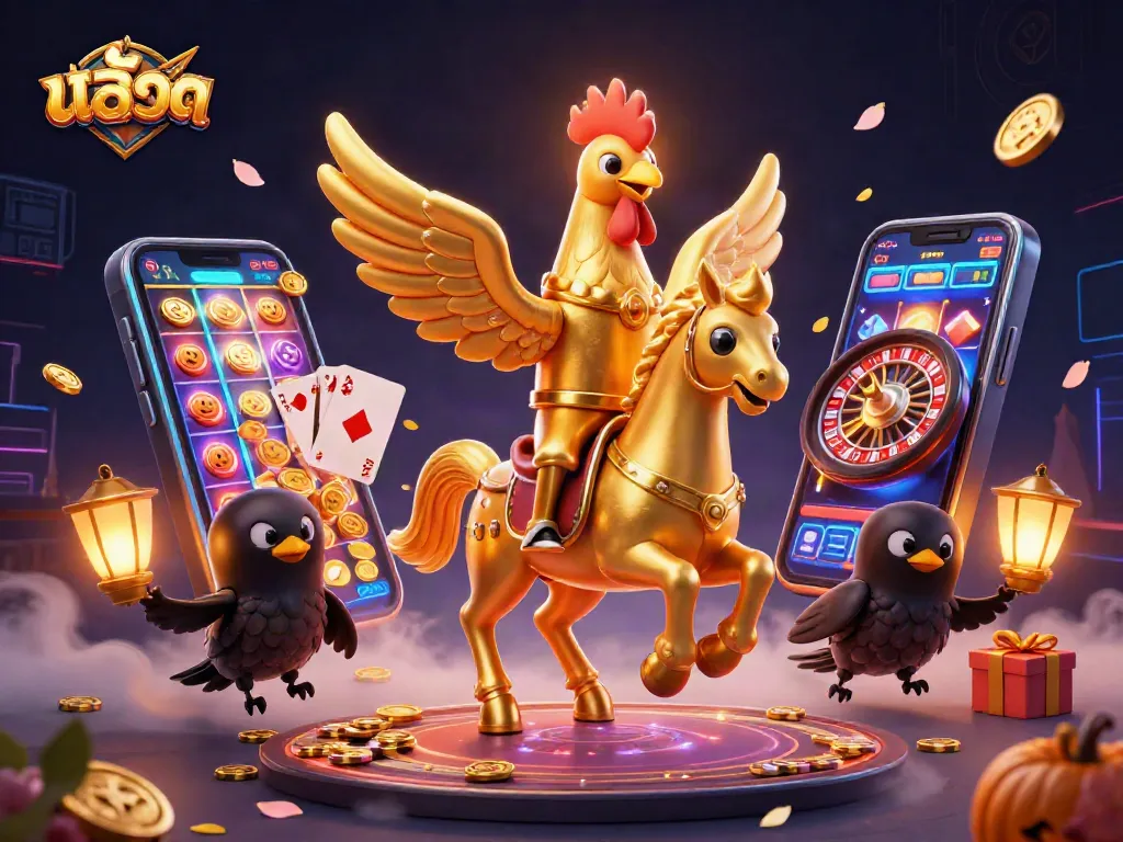 Spin the reels now with สล็อต as a golden rooster in a mystical casino scene.