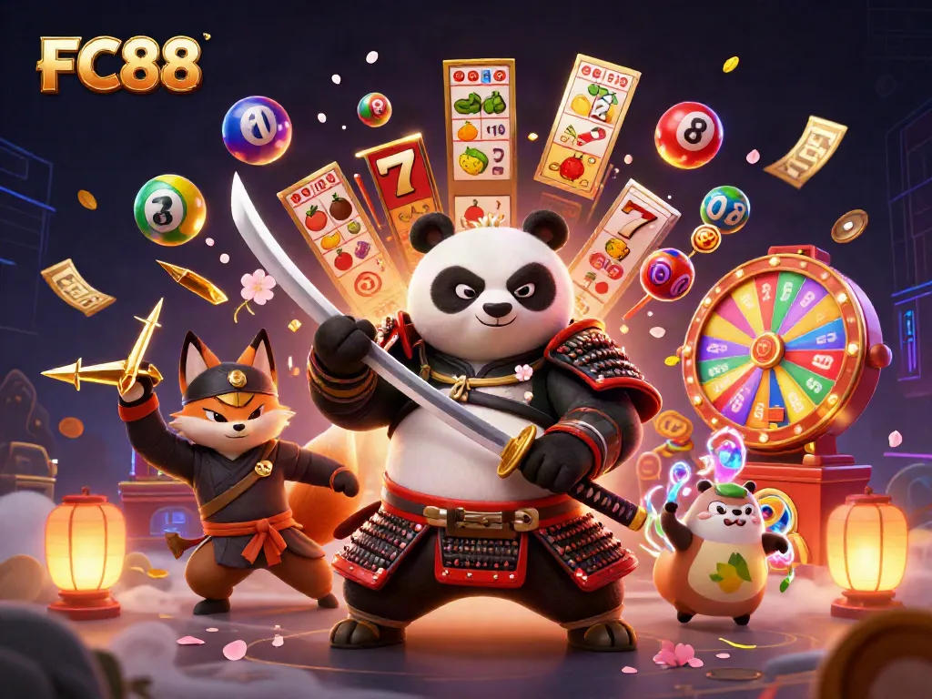 FC88 engages players with a vibrant 3D illustration featuring captivating game elements