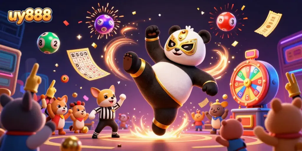 Engage with the vibrant gambling scene at uy888 with characters showcasing a lively casino atmosphere.