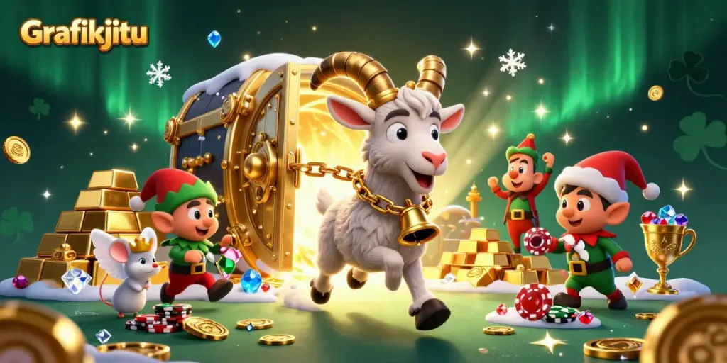 Engage in thrilling gameplay at Grafikjitu's festive casino scene with Krampus, angel mouse, and gremlins.