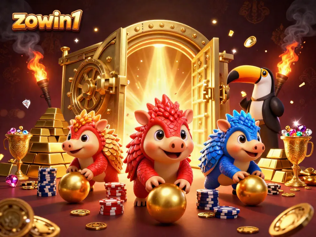 Engage in thrilling gameplay at zowin1 with cartoon pangolins competing over poker chips and golden treasures.