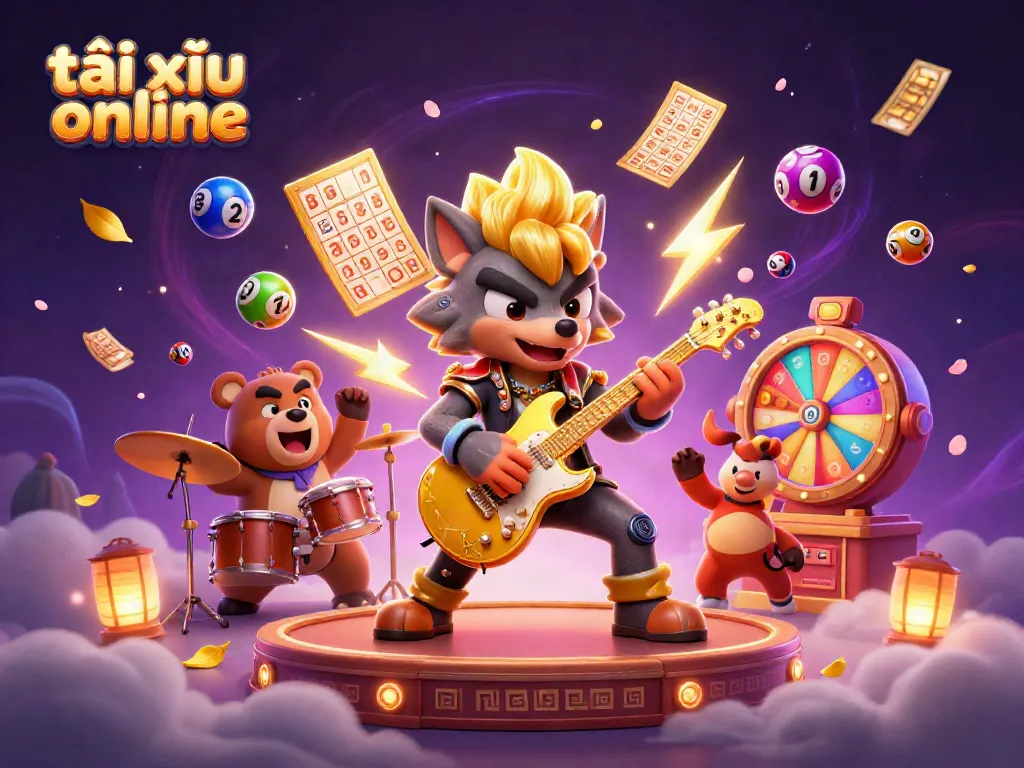 Experience the excitement of tài xỉu online with vibrant characters and stunning visual elements in this imaginative casino scene.