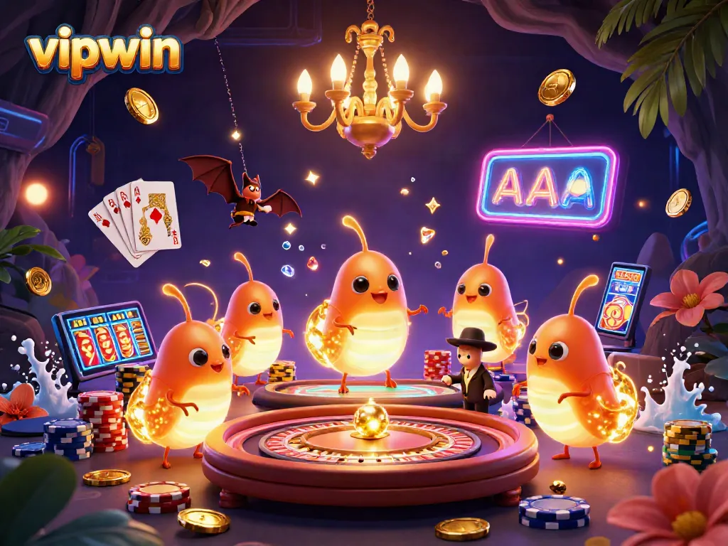 Experience the thrills of vipwin casino with vibrant glowworms illuminating a magical gaming environment.