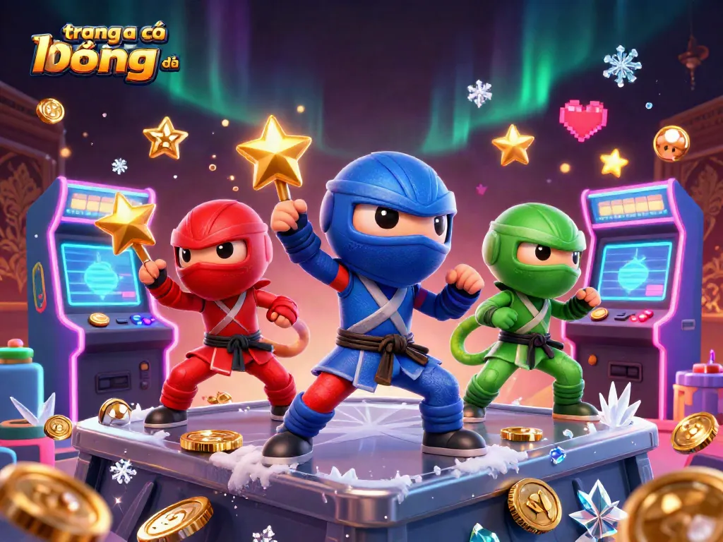 Engaging illustration of trang cá cược bóng đá featuring vibrant 3D cartoon elements and casino-themed icons.