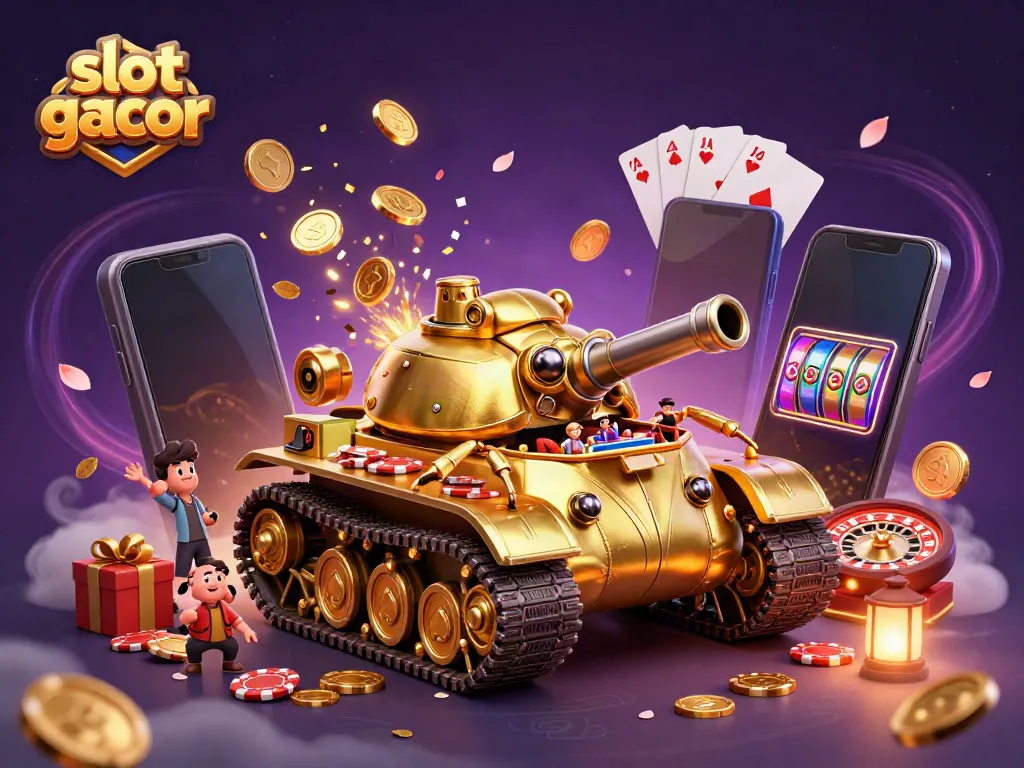 Experience slot gacor excitement with a vibrant casino scene full of dynamic gaming elements.