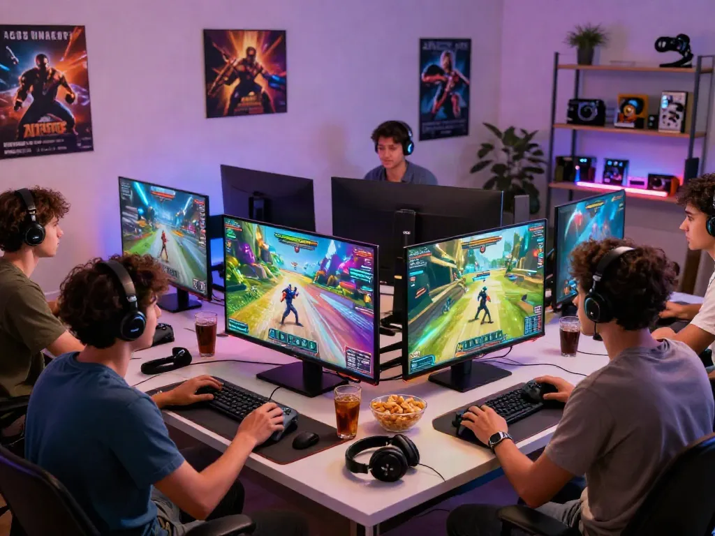 Kilat404 online gaming community interactive scene with friends enjoying multiplayer gaming.