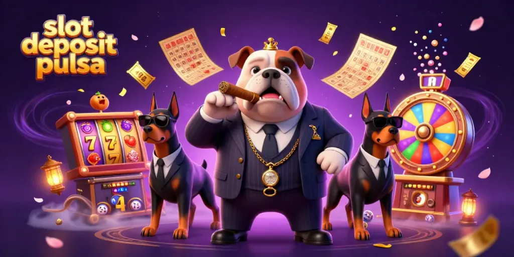 Experience thrilling slot deposit pulsa gameplay with our engaging mafia-themed casino illustration.