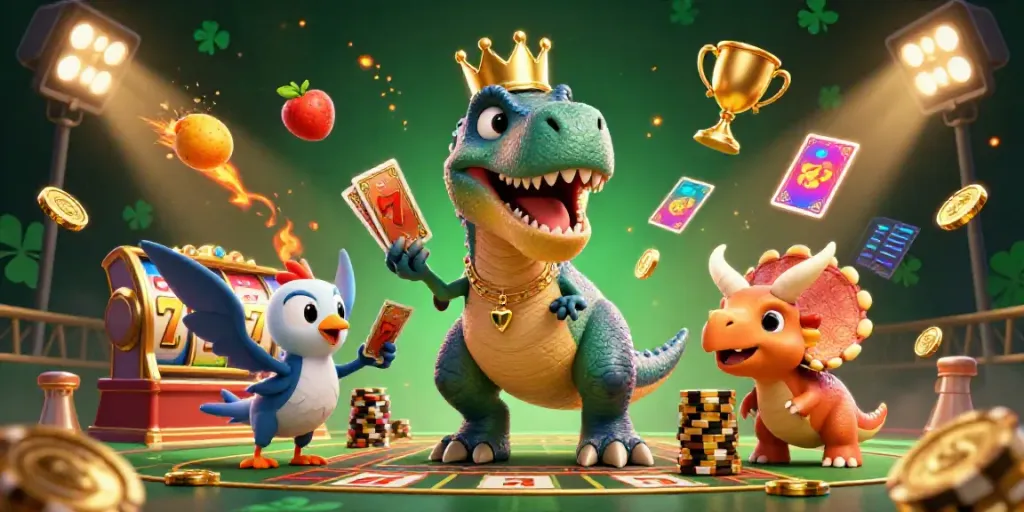Engage with 789CLUB in a vibrant 3D casino scene featuring animated characters and slot elements.