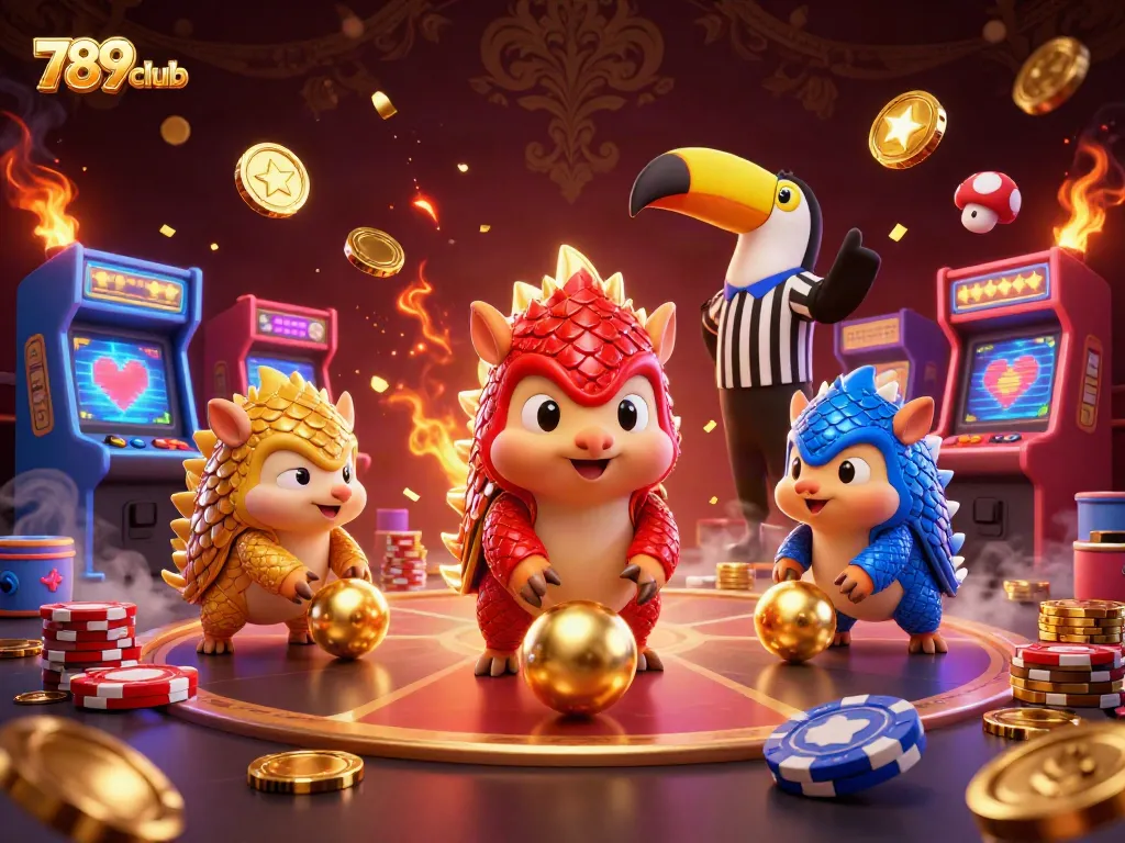 Engage with exciting gaming action at 789club featuring dynamic pangolins in a gambling showdown.