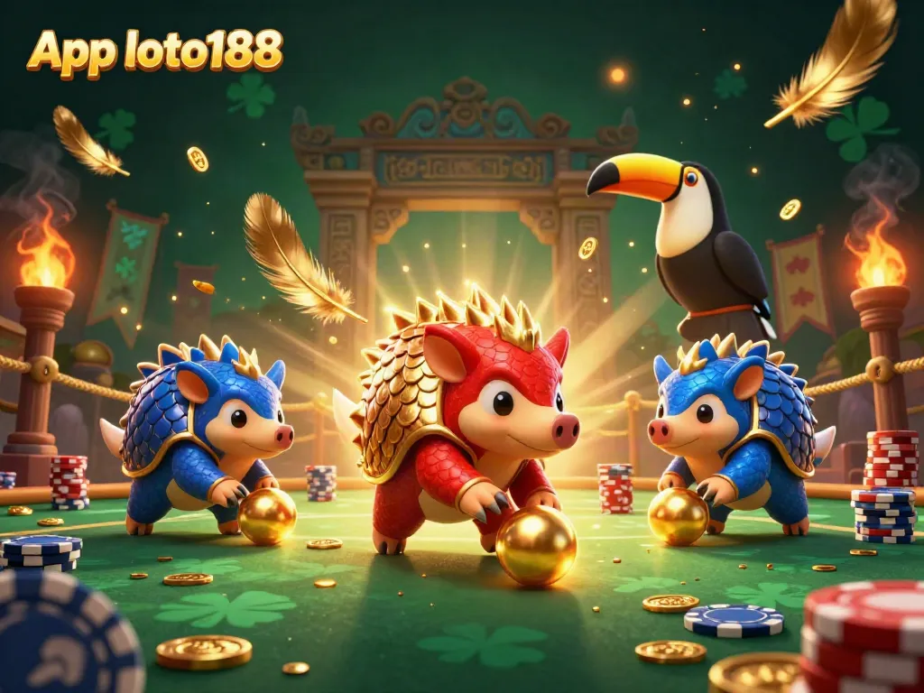 Engage with App loto188 in a vibrant casino scene featuring rival pangolins and dynamic elements.